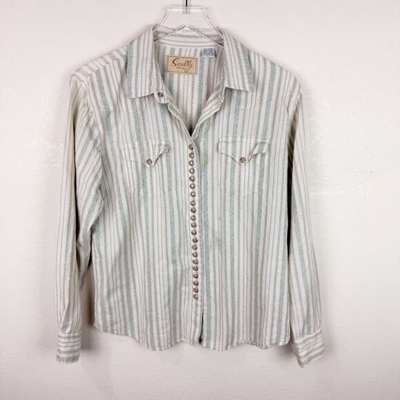 Scully Western Pearl Snap Striped Long Sleeve Rodeo Shirt Top Large - Picture 1 of 6